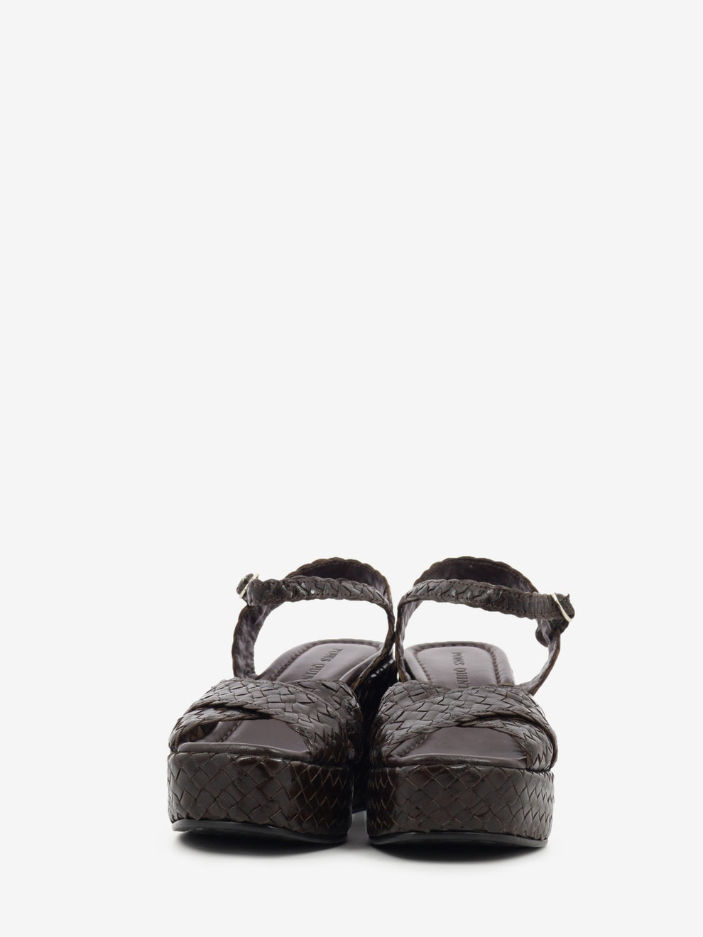Brown woven leather wedge sandal