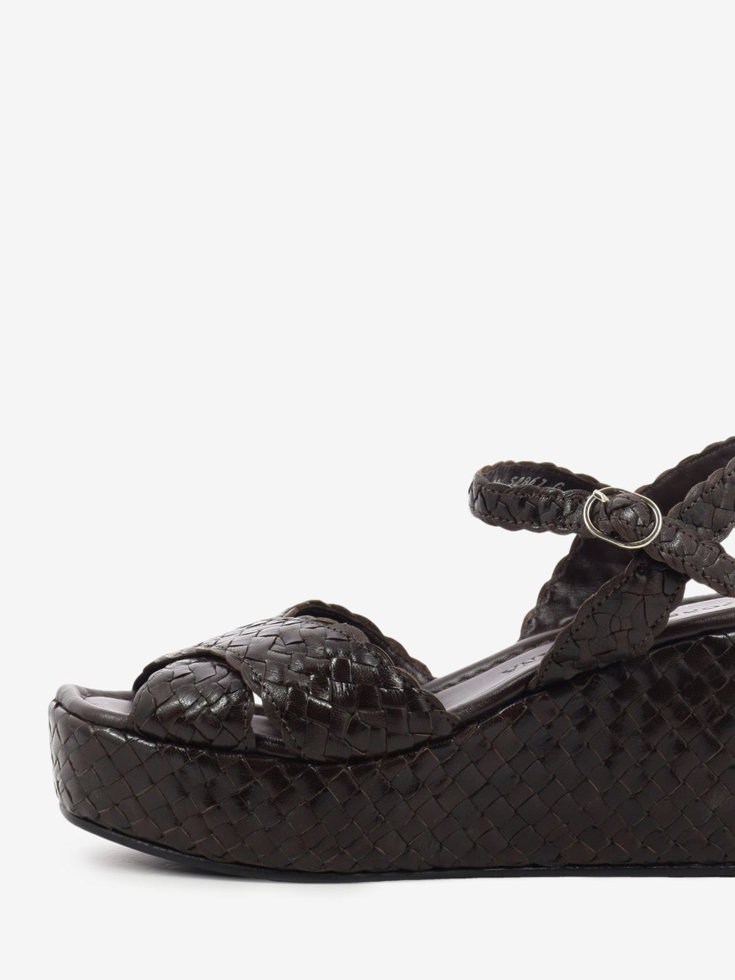 Brown woven leather wedge sandal