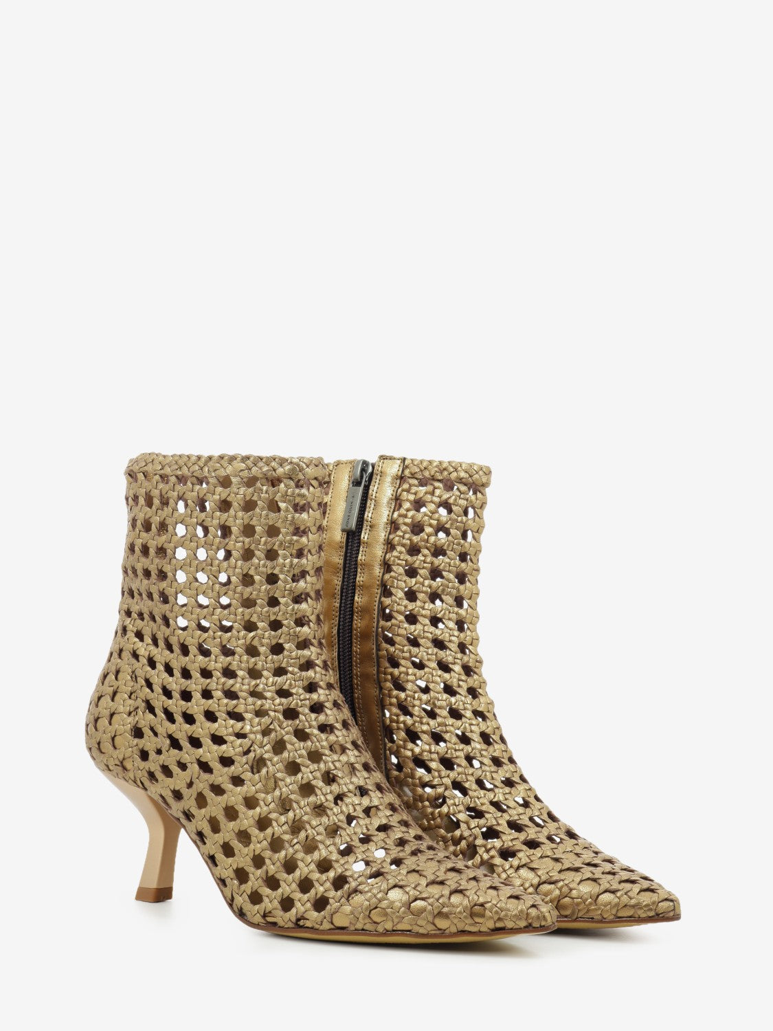 Bronze woven leather ankle boot