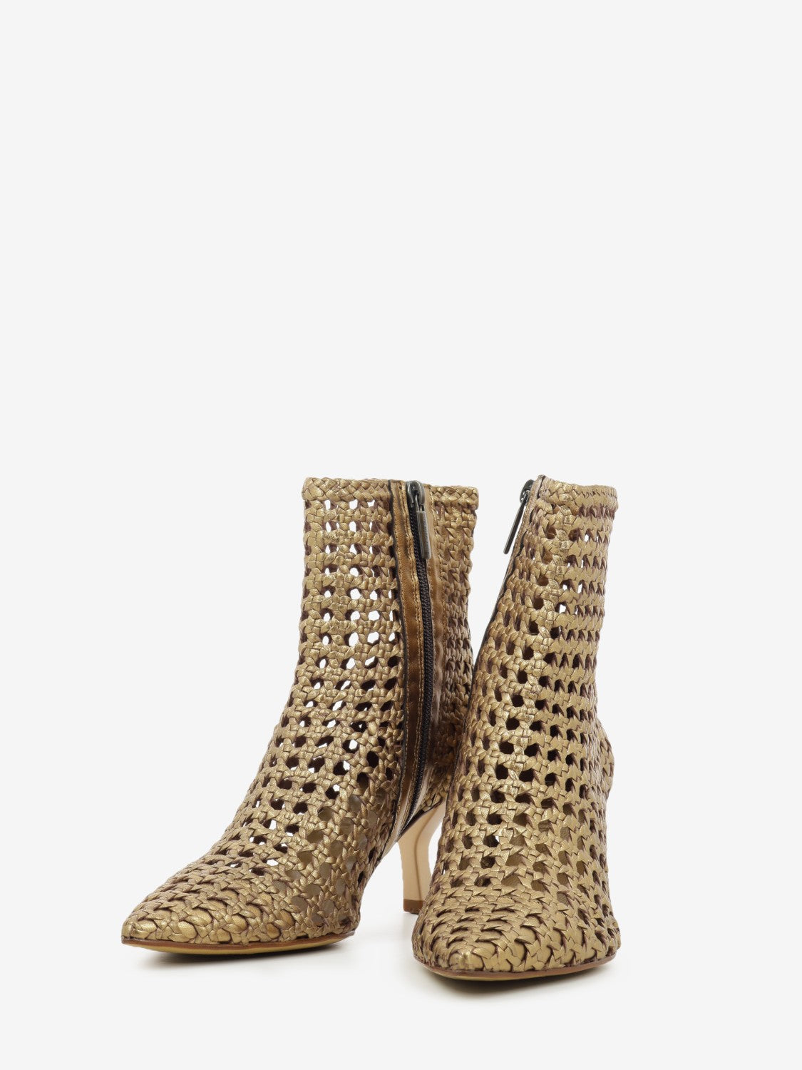 Bronze woven leather ankle boot