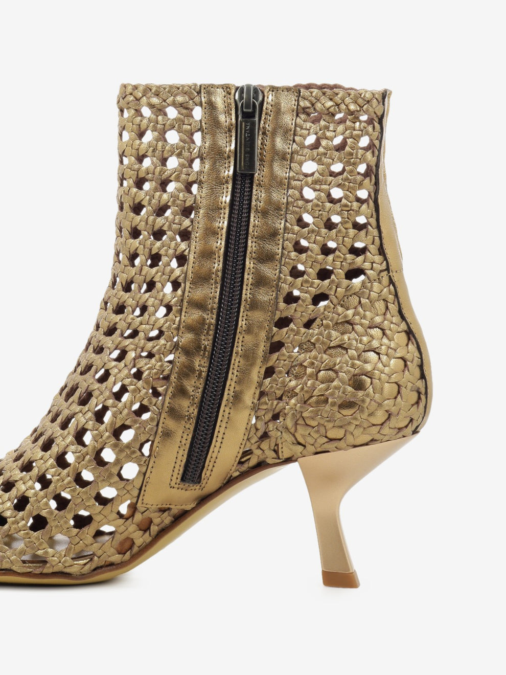 Bronze woven leather ankle boot