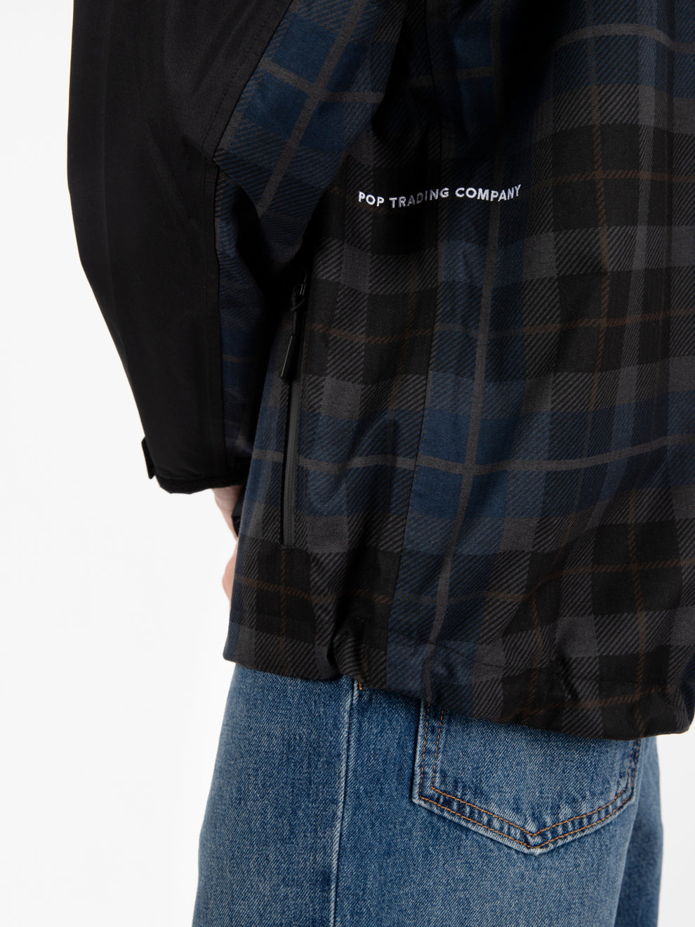 Big pocket hooded jacket black / navy check