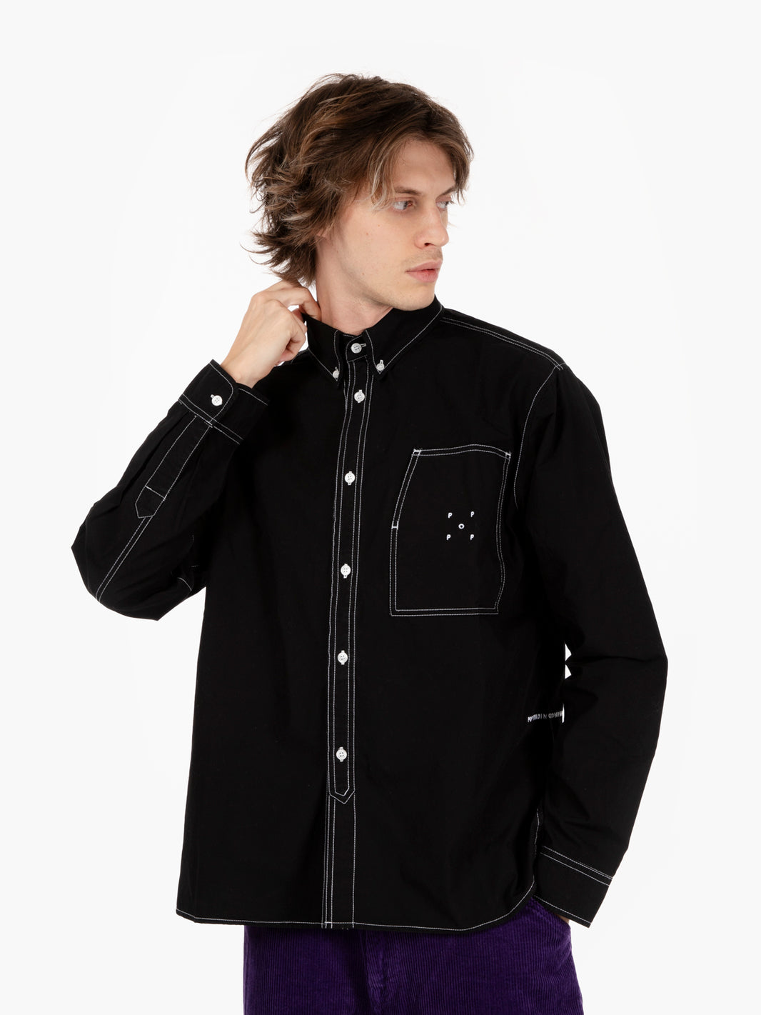 Black contrast stitching shirt