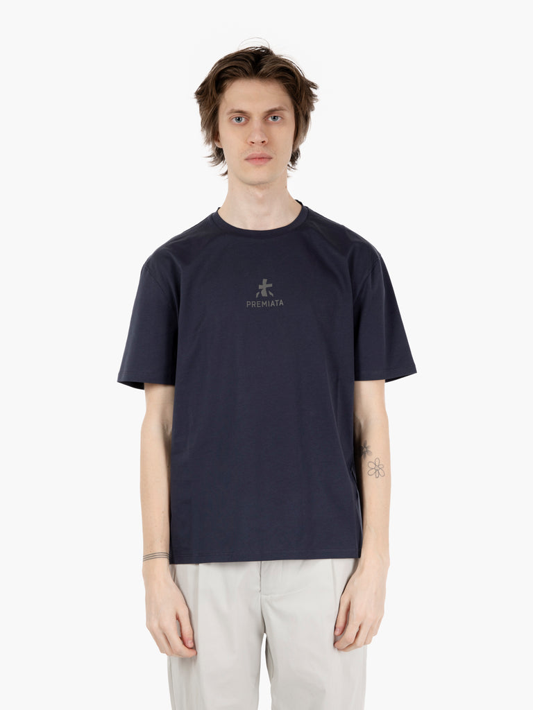 PREMIATA - T-shirt stampa logo e fori posteriori blue