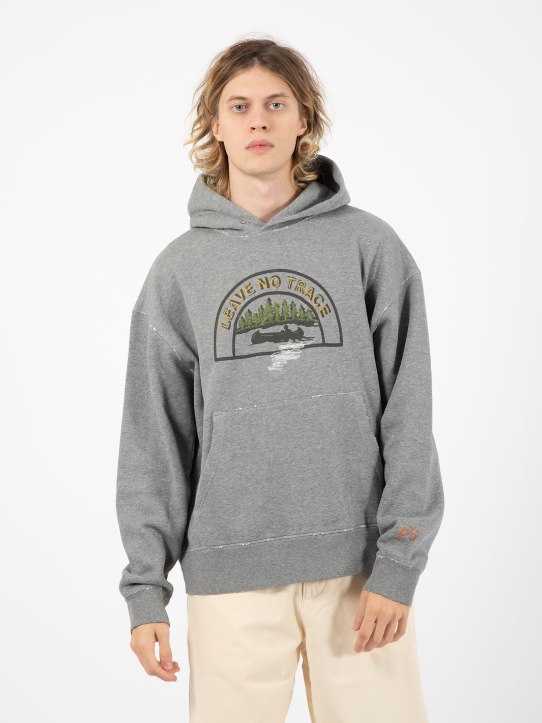 Hood over sweatshirt with grey melange embroidery