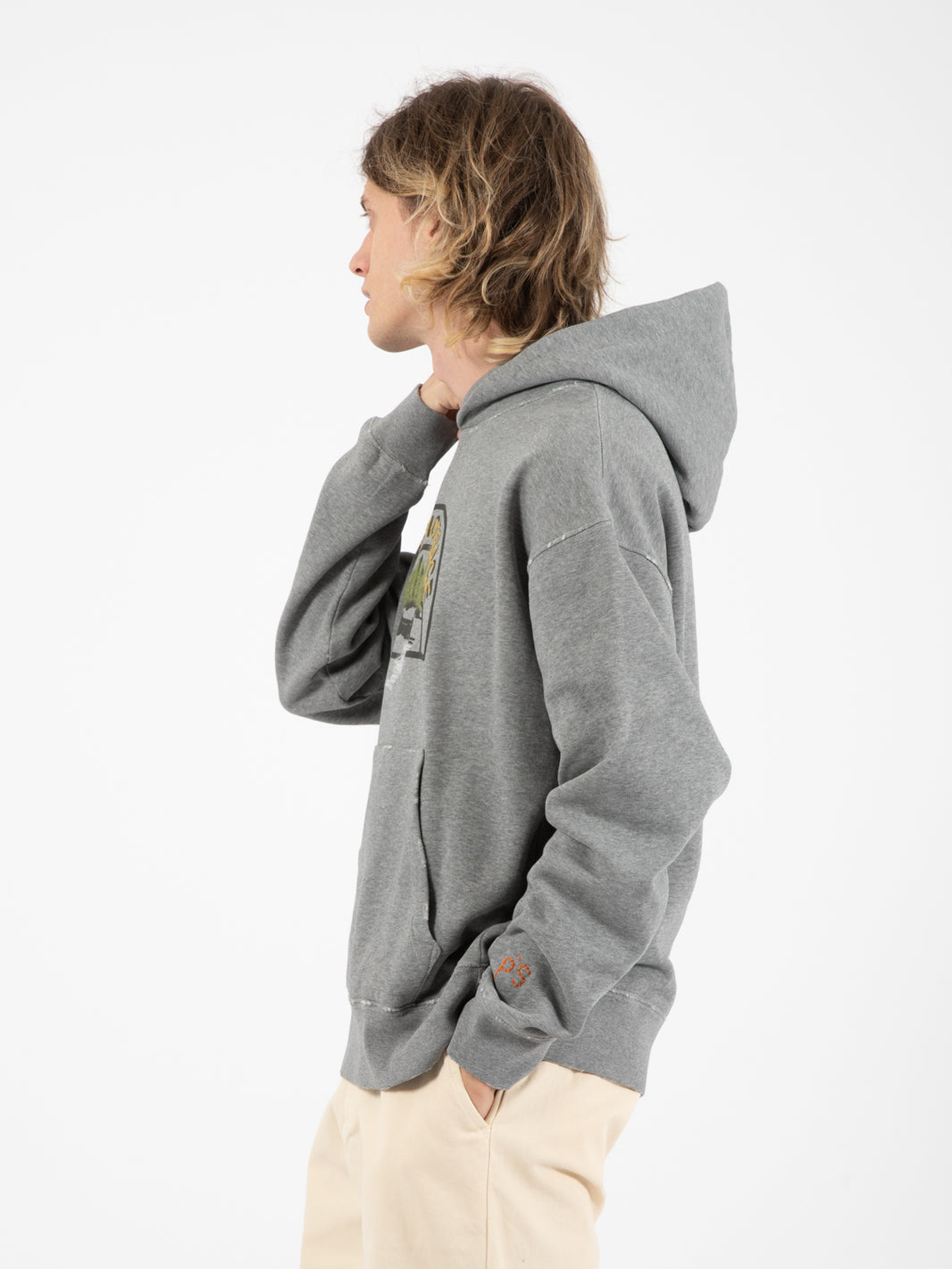 Hood over sweatshirt with grey melange embroidery