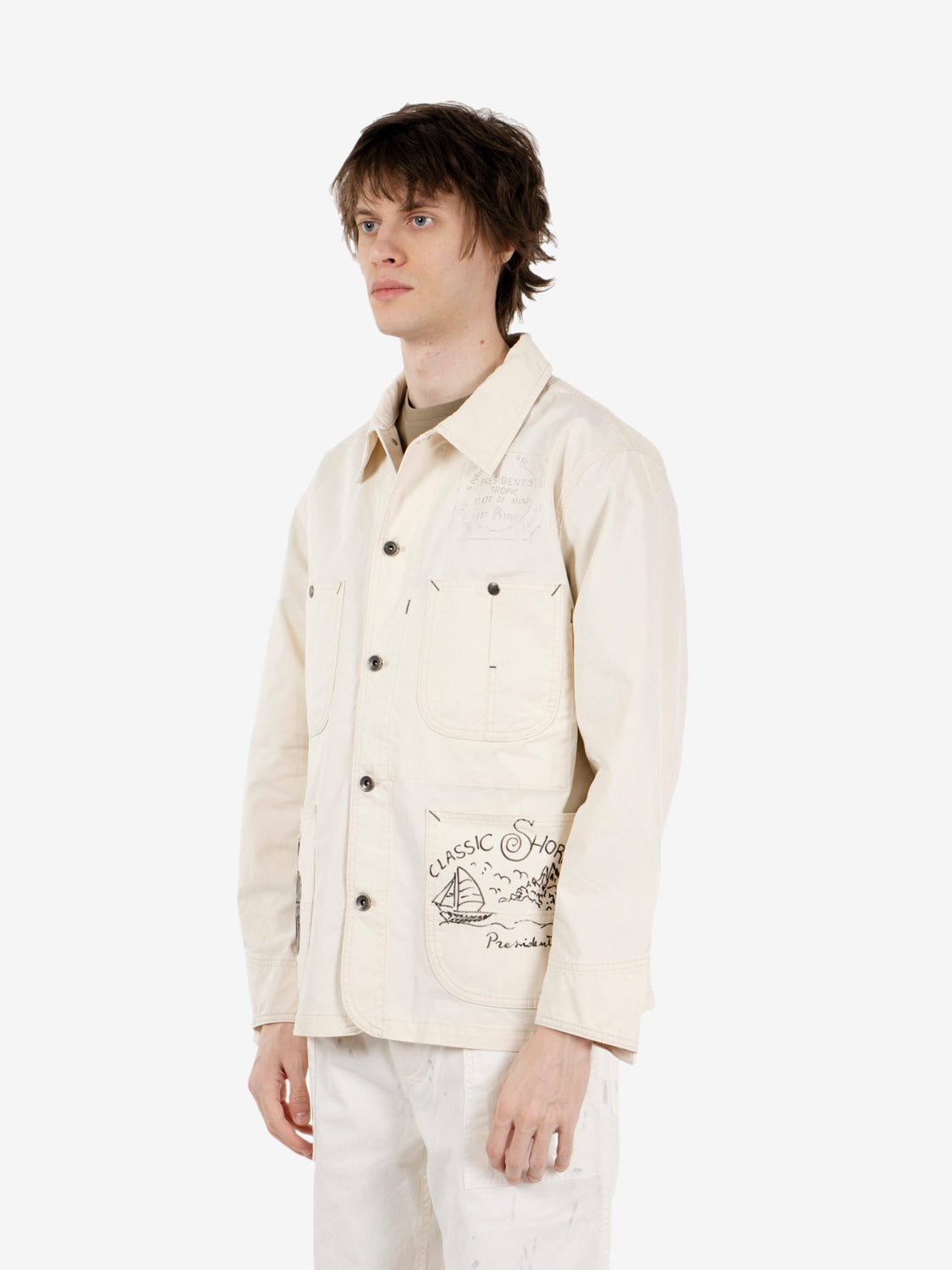Work jacket Stuart hand printed ecru