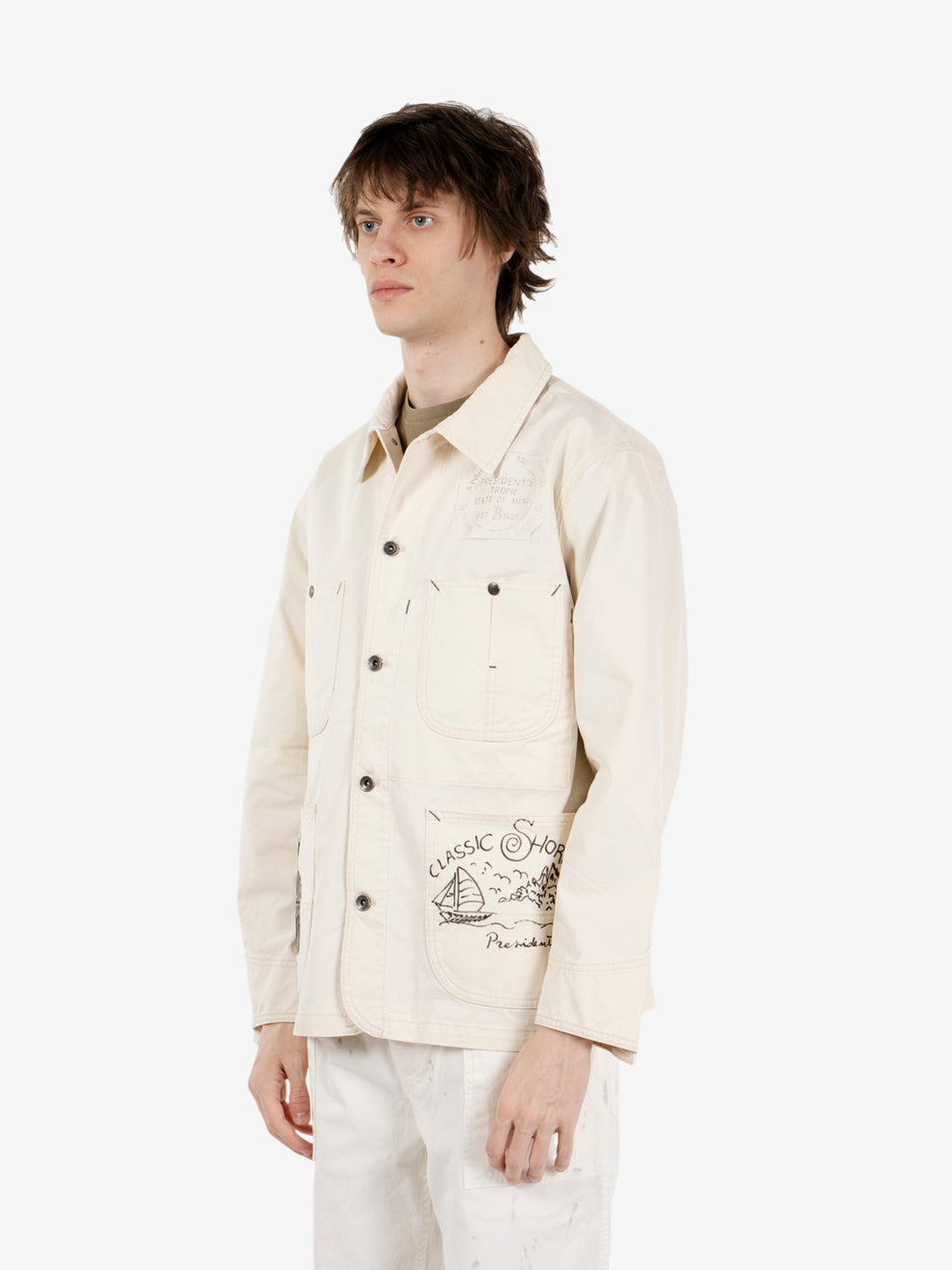 Work jacket Stuart hand printed ecru