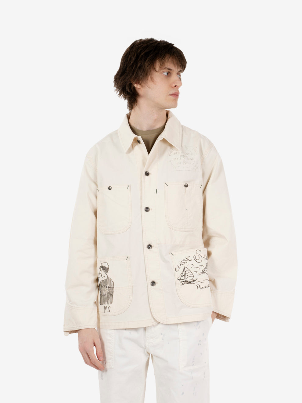 Work jacket Stuart hand printed ecru