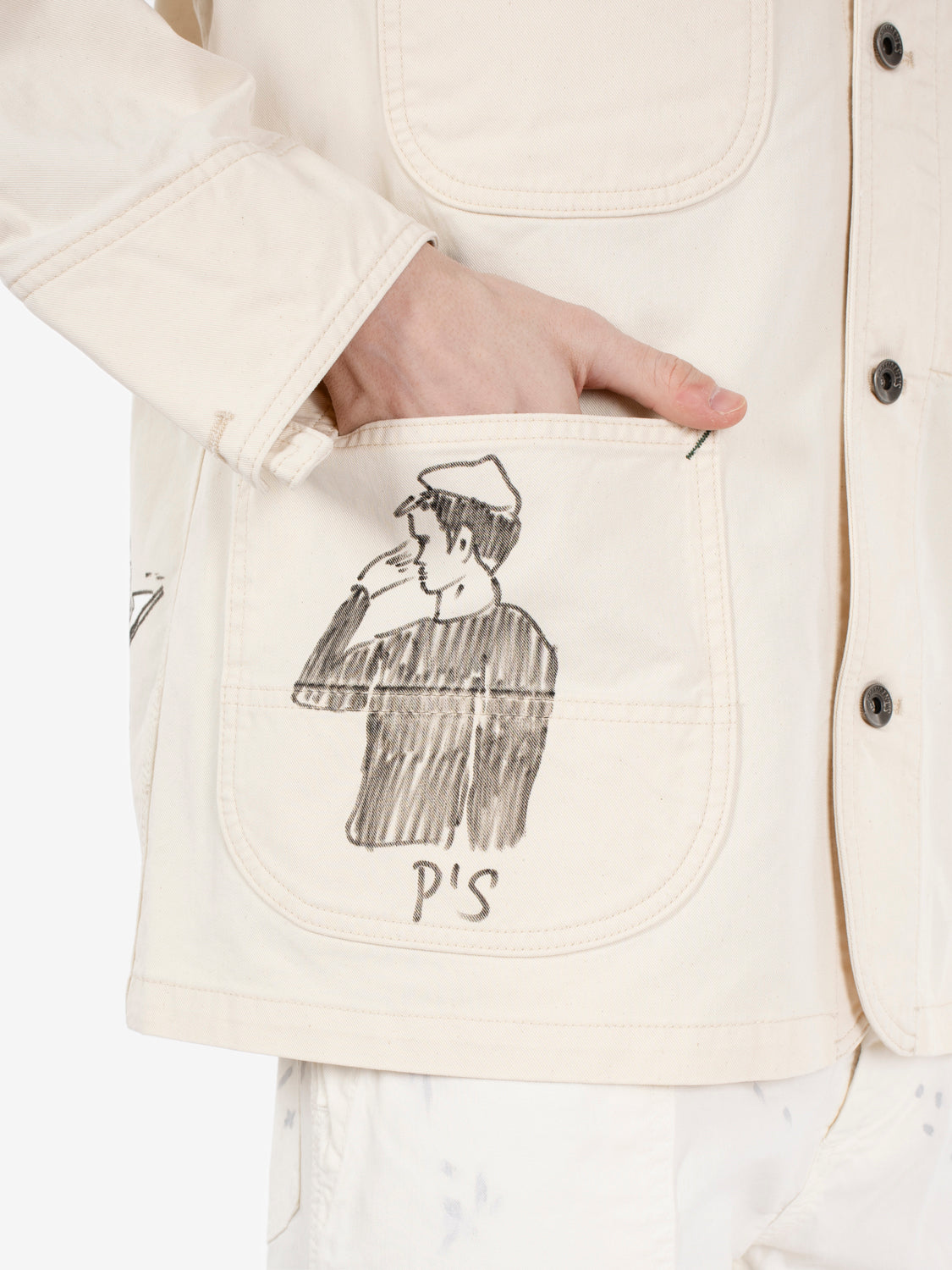 Work jacket Stuart hand printed ecru