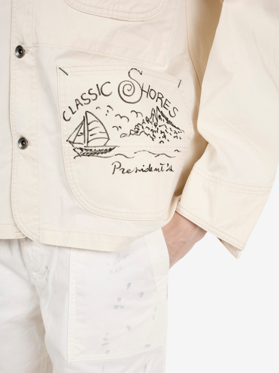 Work jacket Stuart hand printed ecru