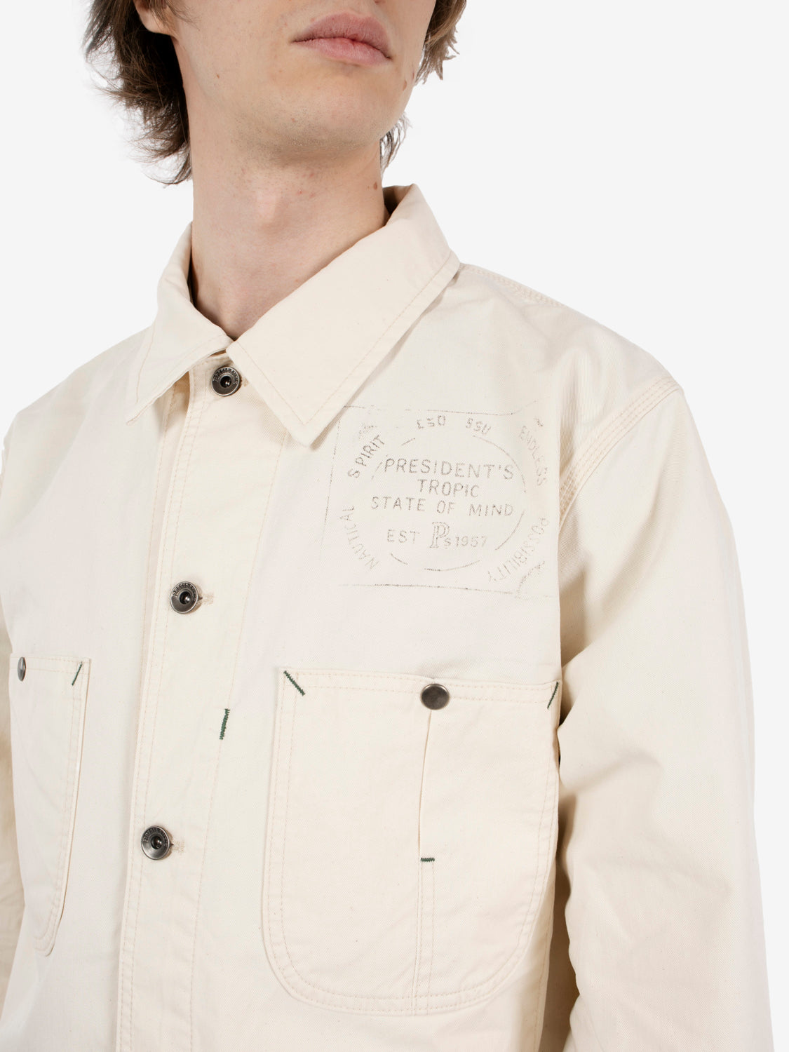 Work jacket Stuart hand printed ecru
