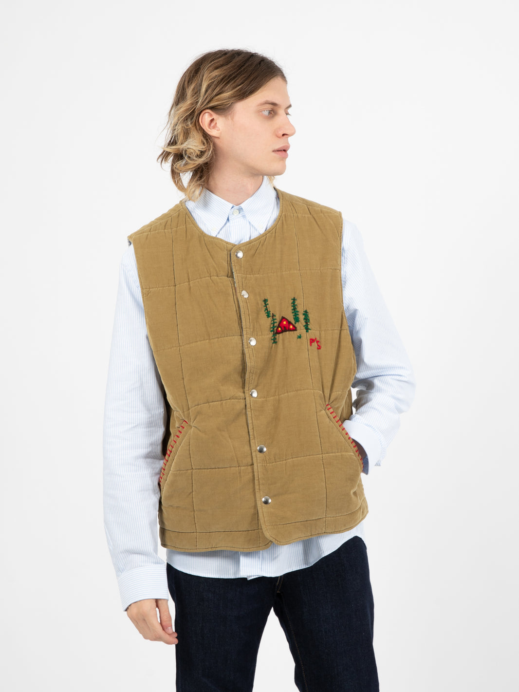 Khaki embroidered vest