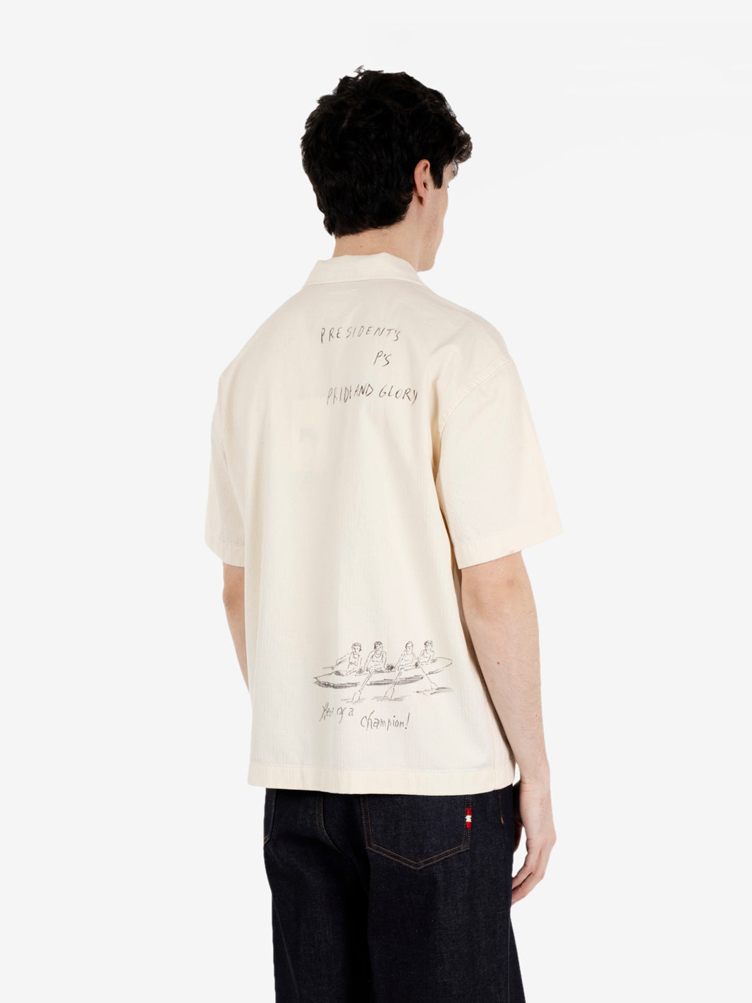 Shirt Reef Herringbone hand printed washed ecru