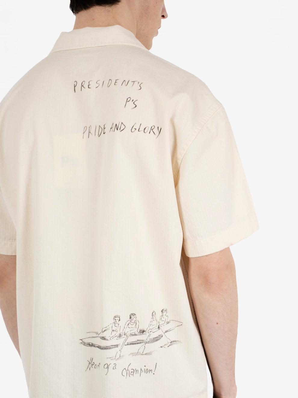 Shirt Reef Herringbone hand printed washed ecru