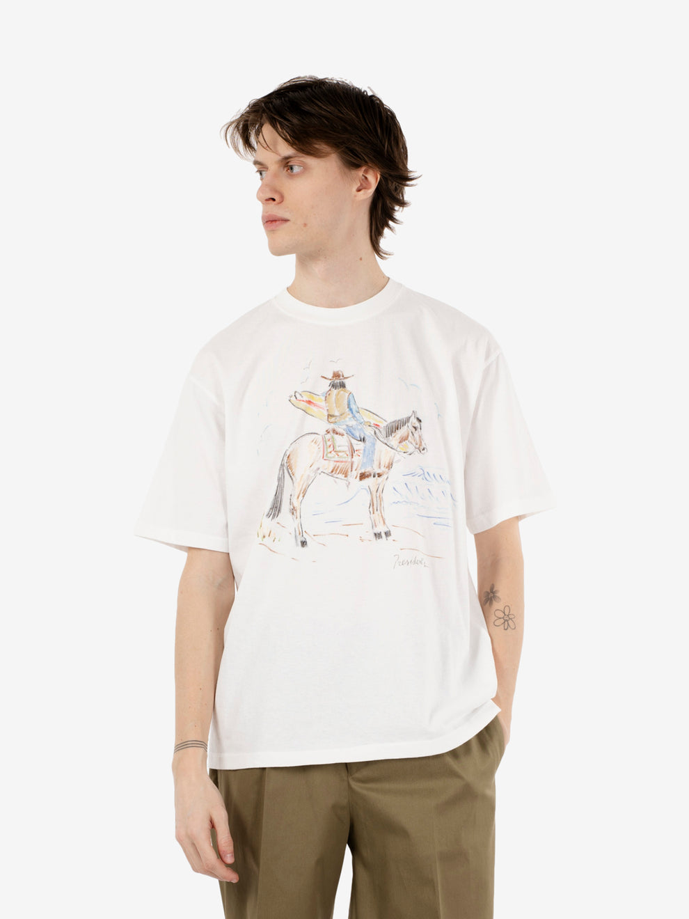T-Shirt hand paint Cowboy washed off white
