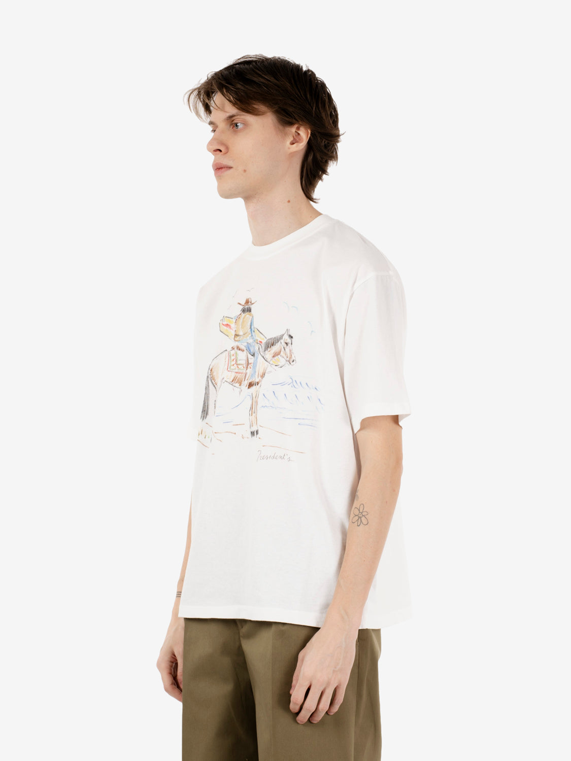 T-Shirt hand paint Cowboy washed off white