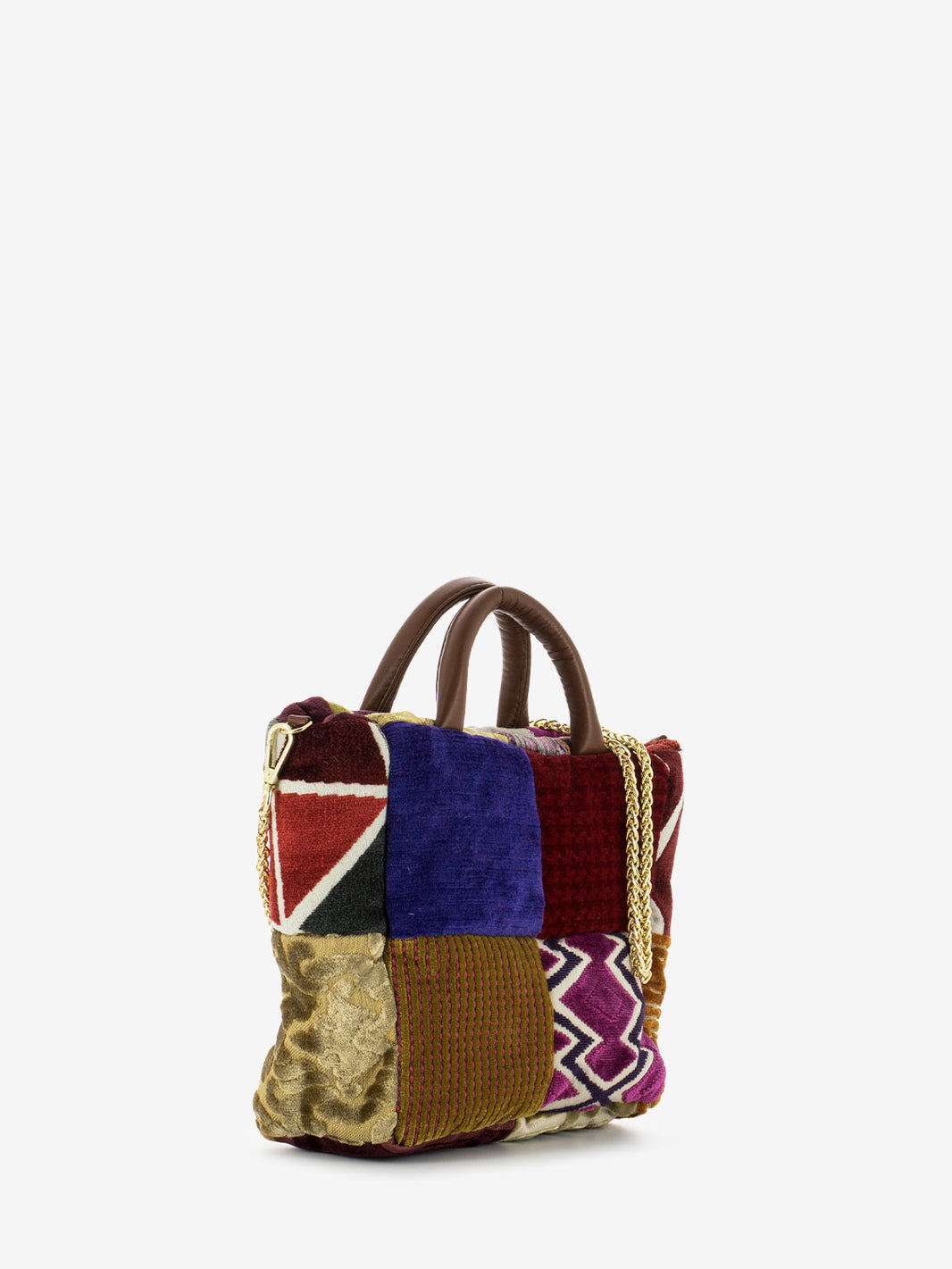 Borsa media Clelia in velluto patch fuoco