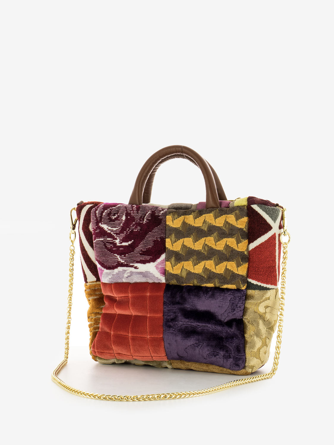 Borsa media Clelia in velluto patch fuoco
