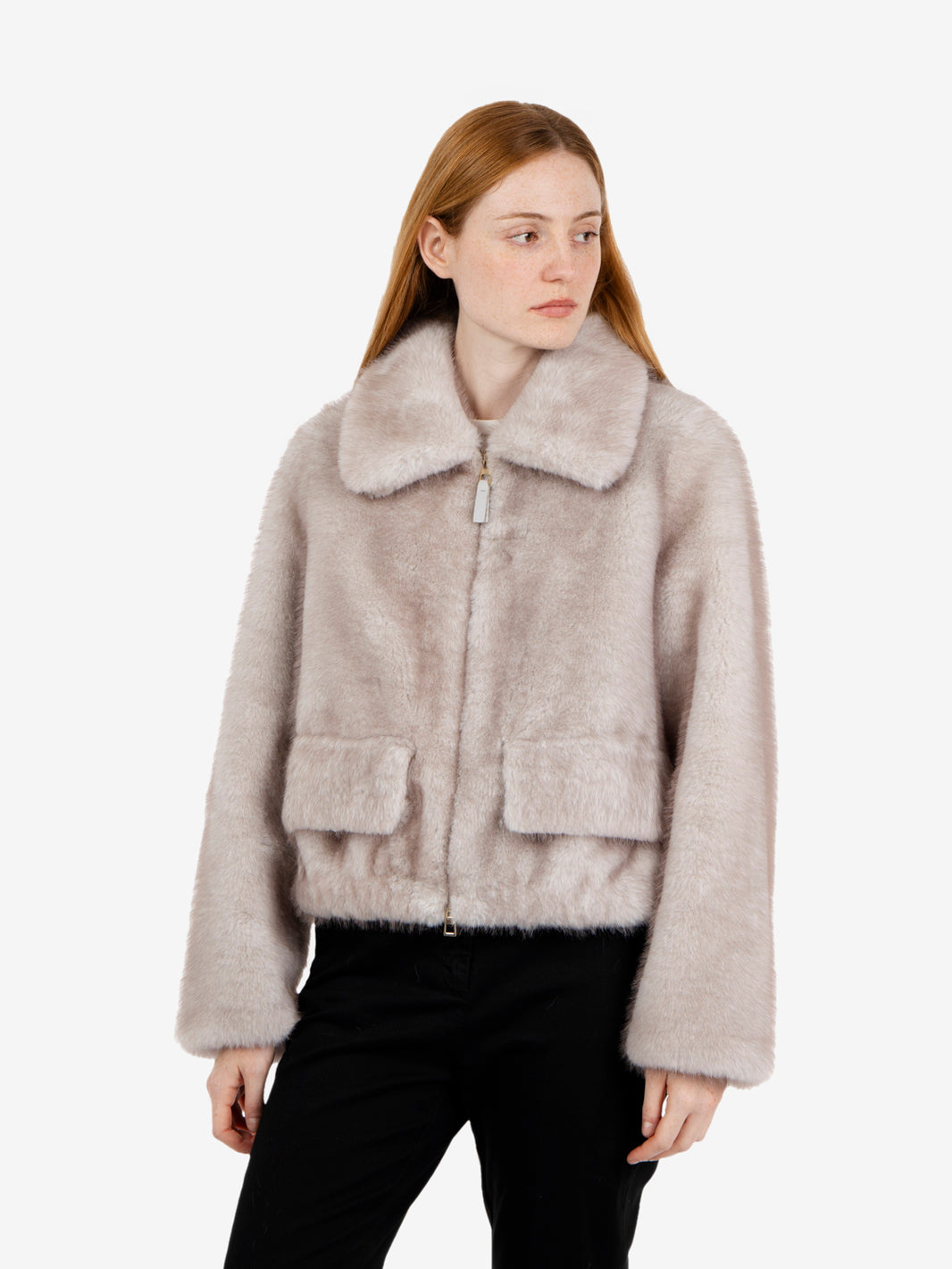 Pearl zip crop faux fur jacket