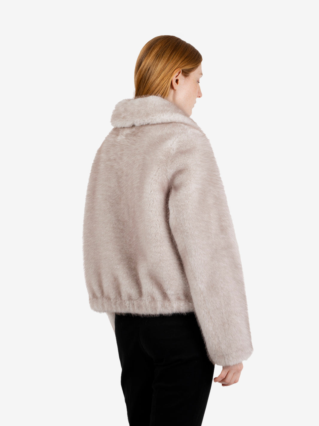 Pearl zip crop faux fur jacket