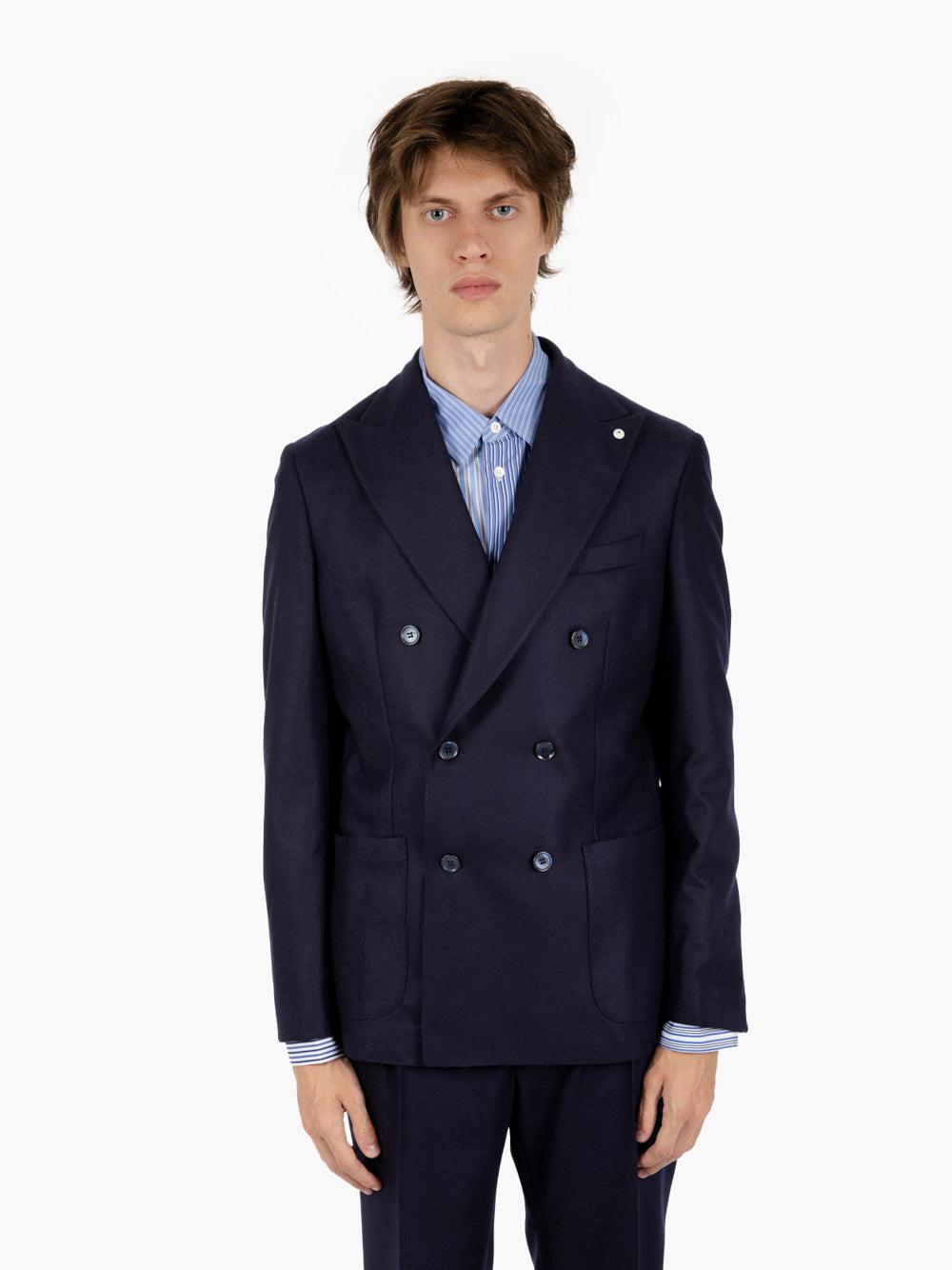 Abito doppiopetto in lana blu