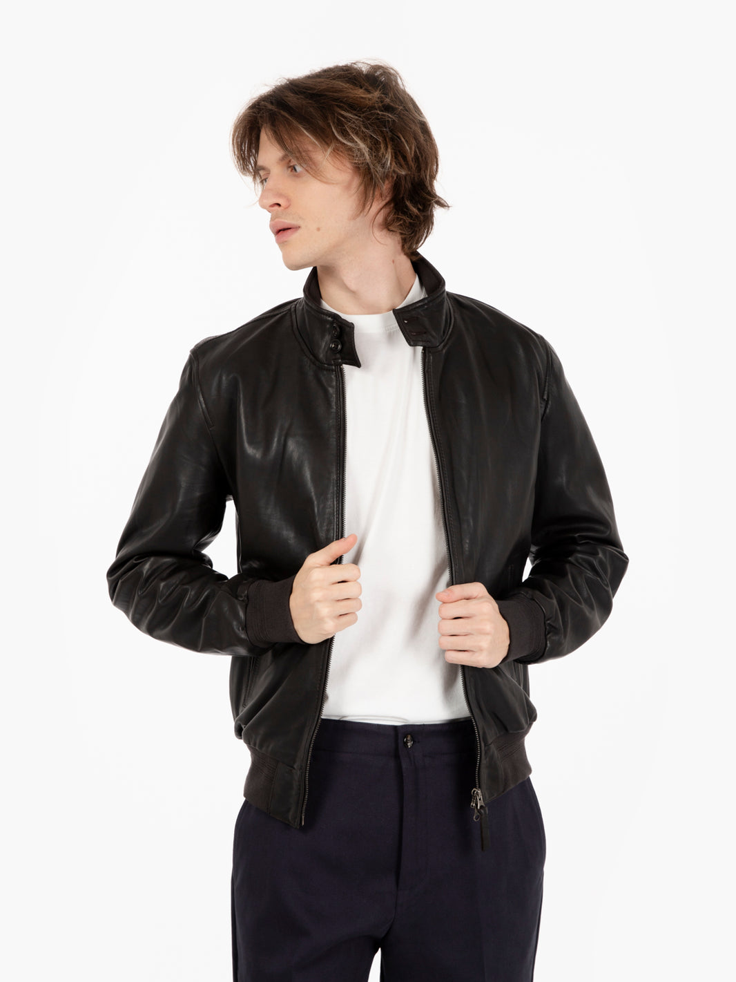 Dark brown lined leather jacket