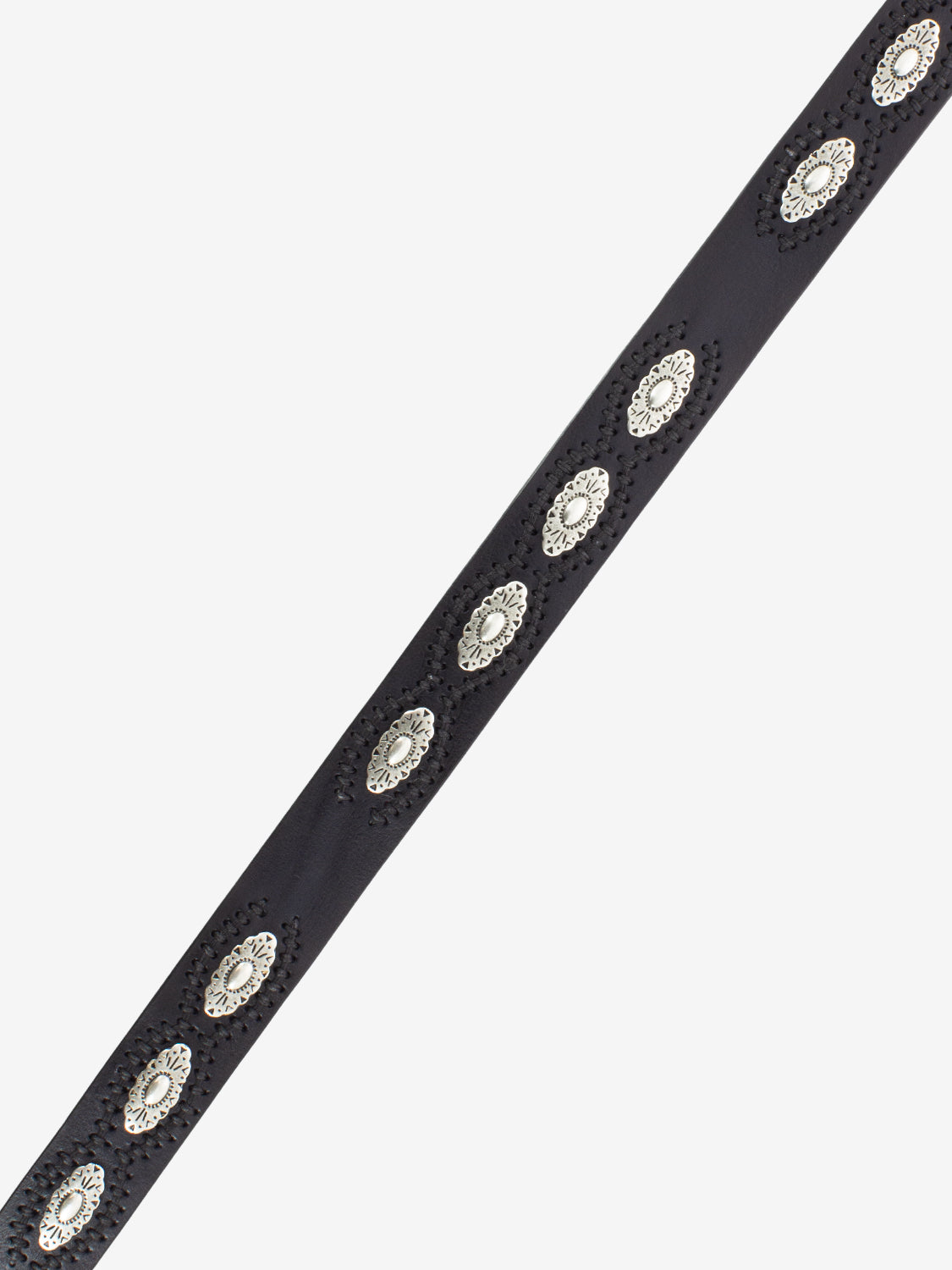 Black leather belt with applications and embroidery