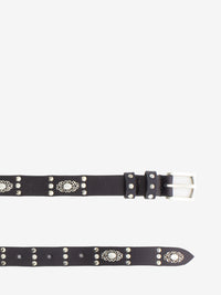 Black leather belt with applications