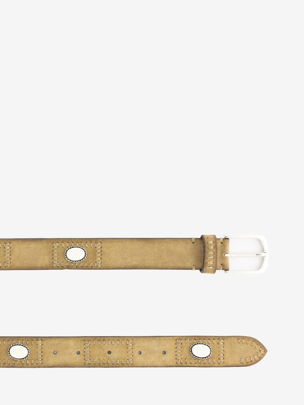 Suede belt with beige applications and embroidery