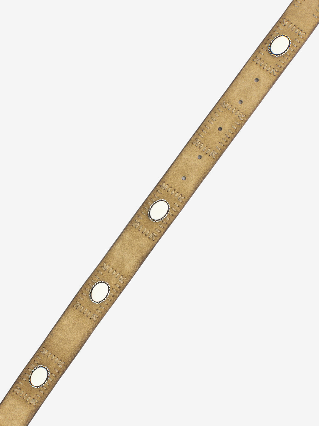 Suede belt with beige applications and embroidery