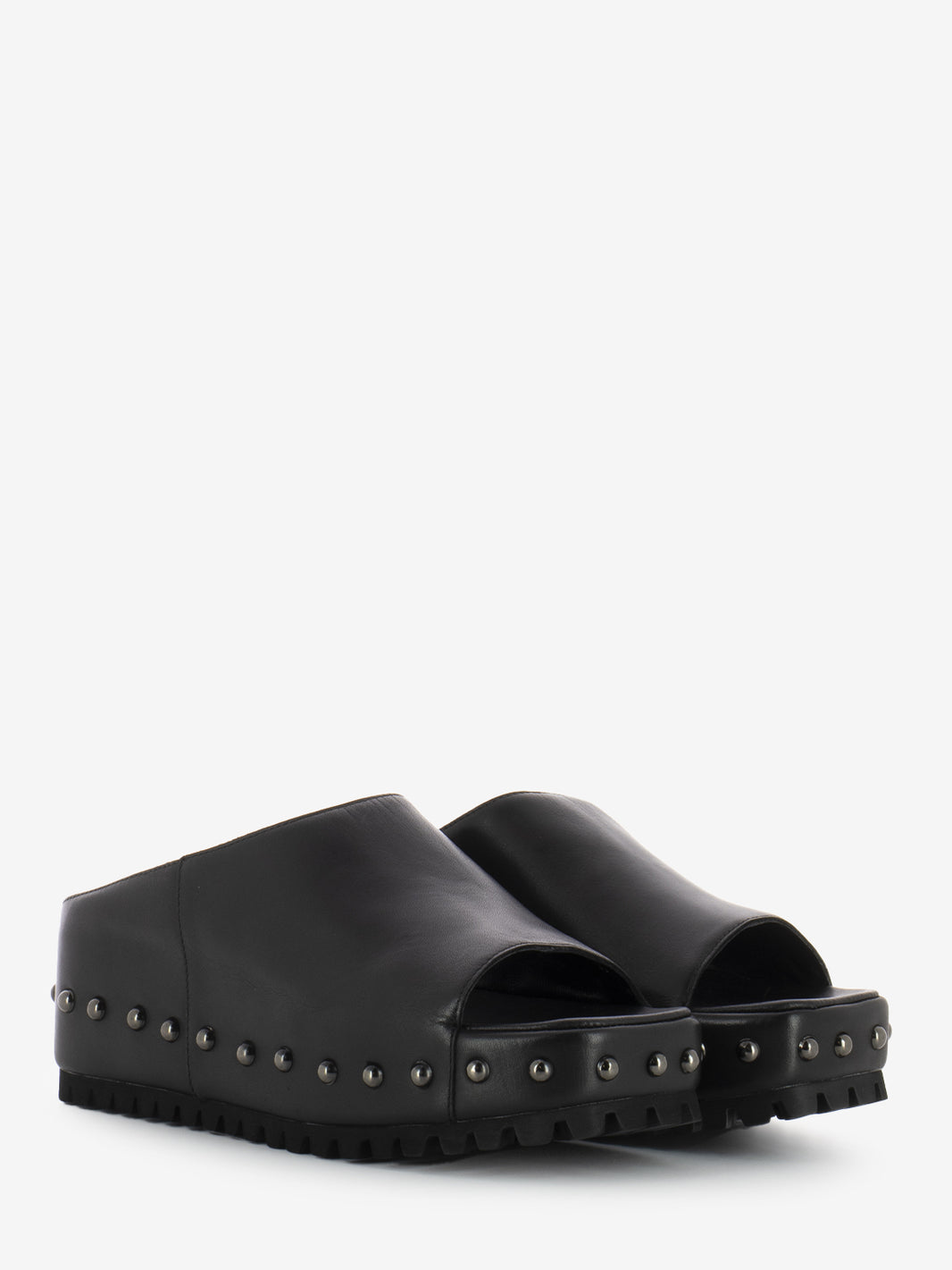 Black wedge slippers with studs