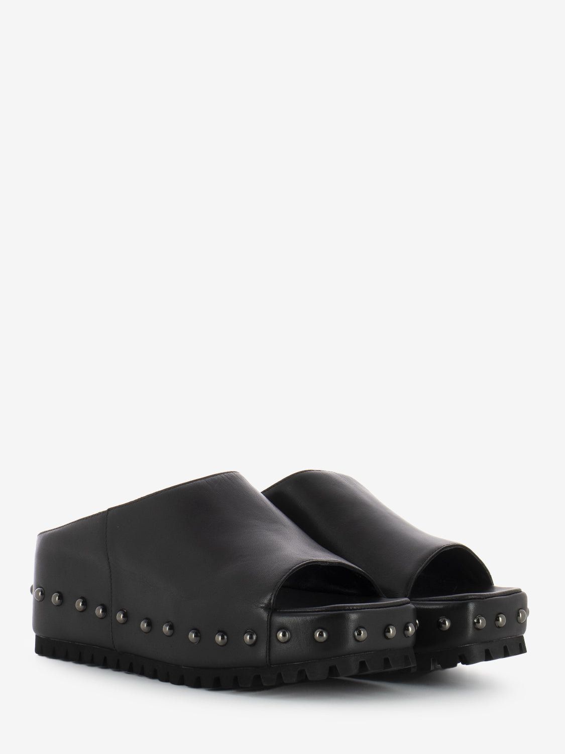 Black wedge slippers with studs