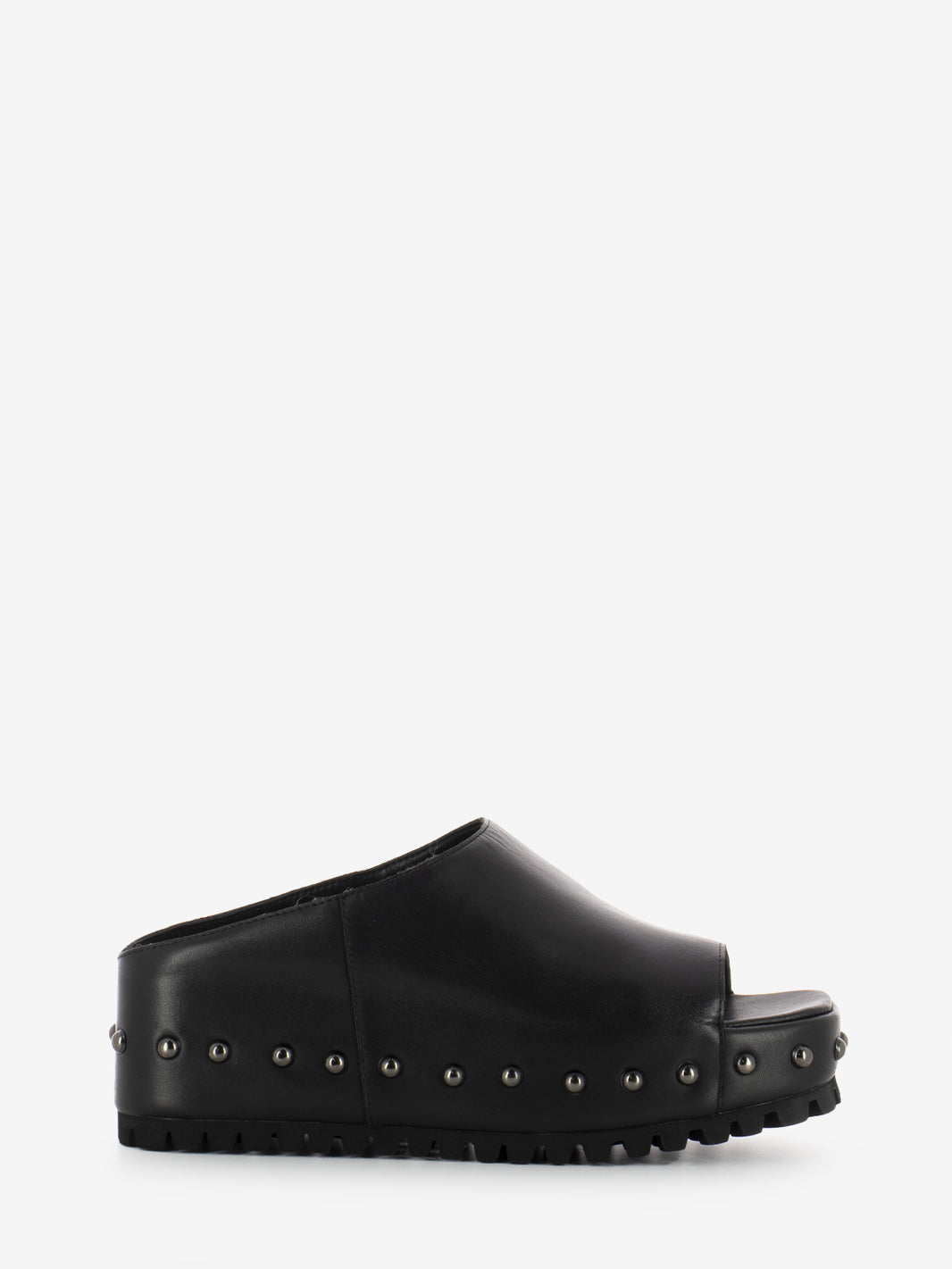 Black wedge slippers with studs