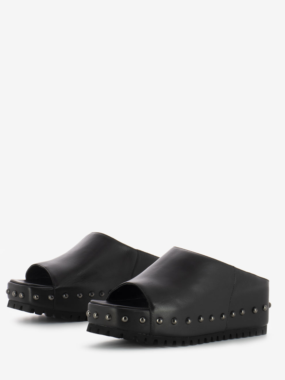 Black wedge slippers with studs