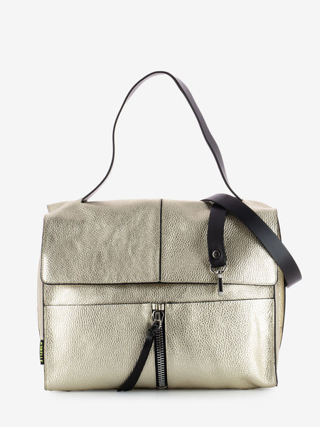 Borsa satchel Clio L pelle laminato gold