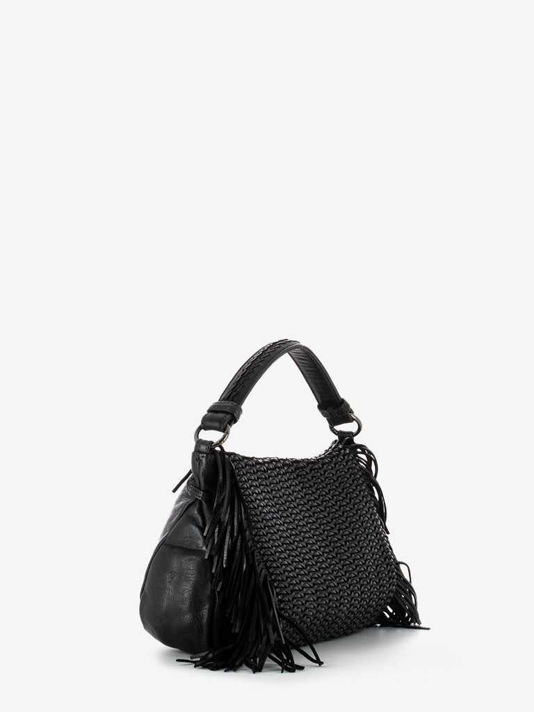 REPTILE'S HOUSE - Borsa Vasia con frange in pelle nera