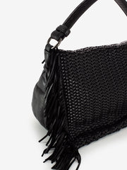 REPTILE'S HOUSE - Borsa Vasia con frange in pelle nera