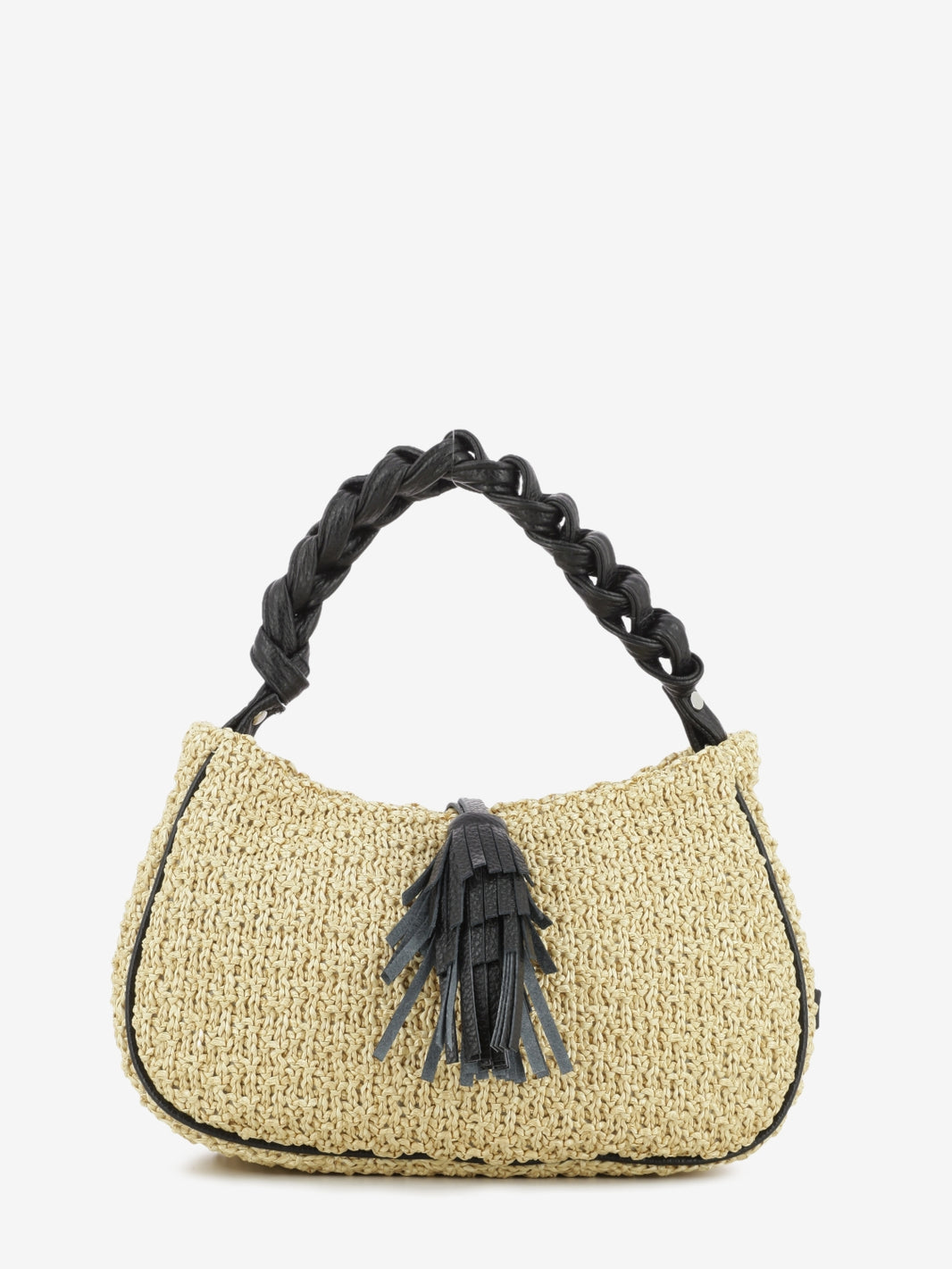 Borsa Keira raffia e pelle camel / nero