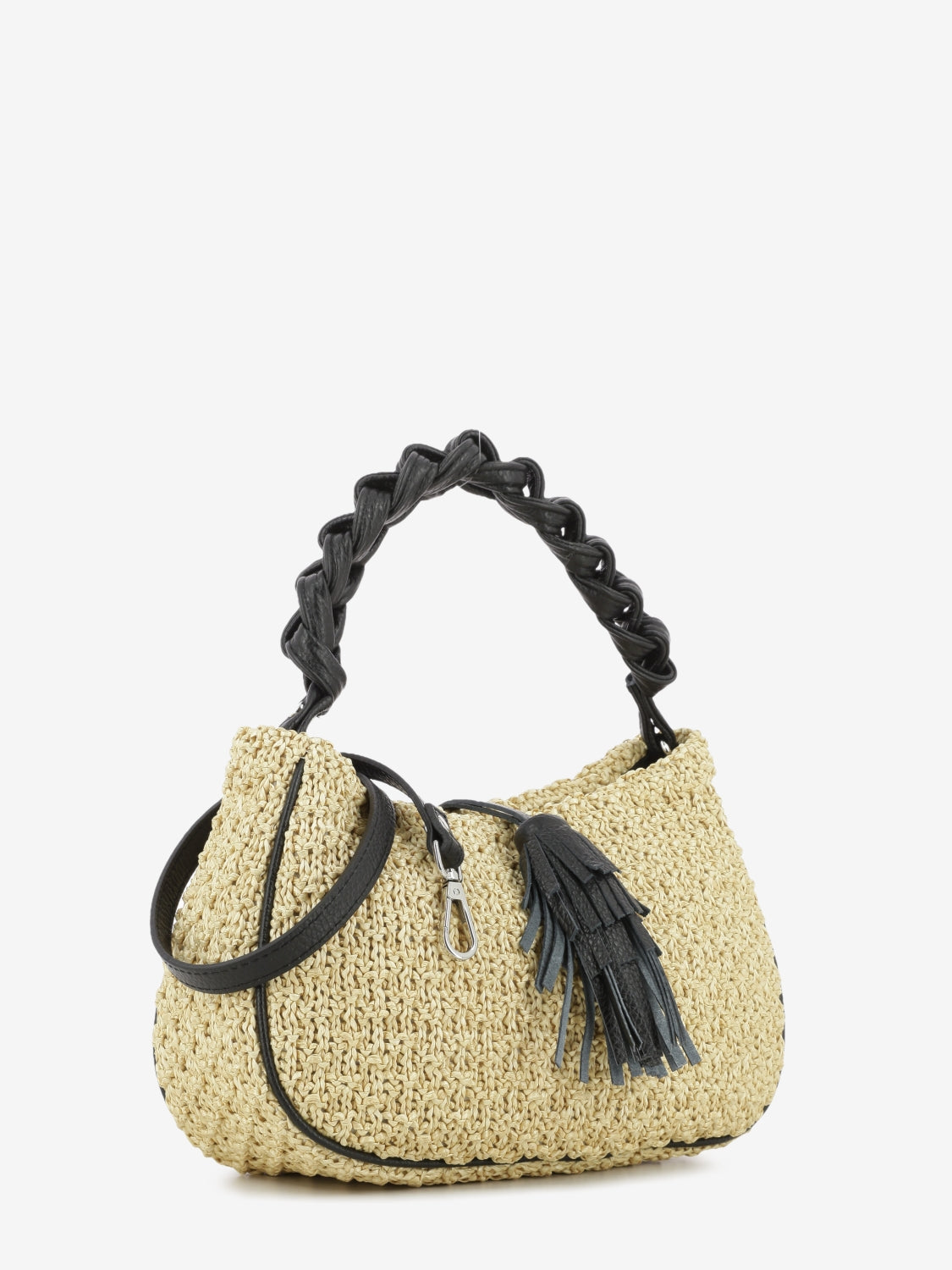 Borsa Keira raffia e pelle camel / nero