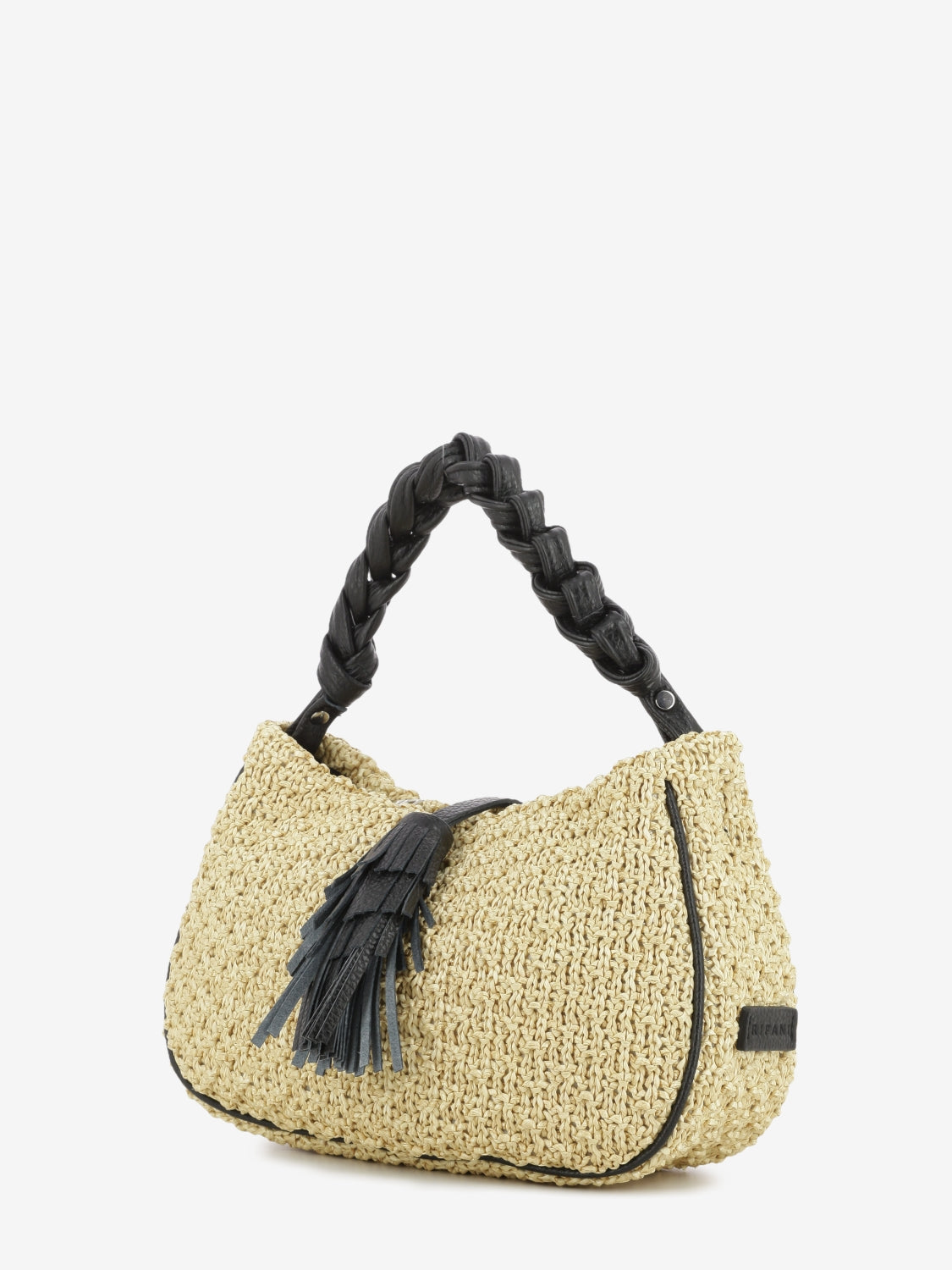 Borsa Keira raffia e pelle camel / nero