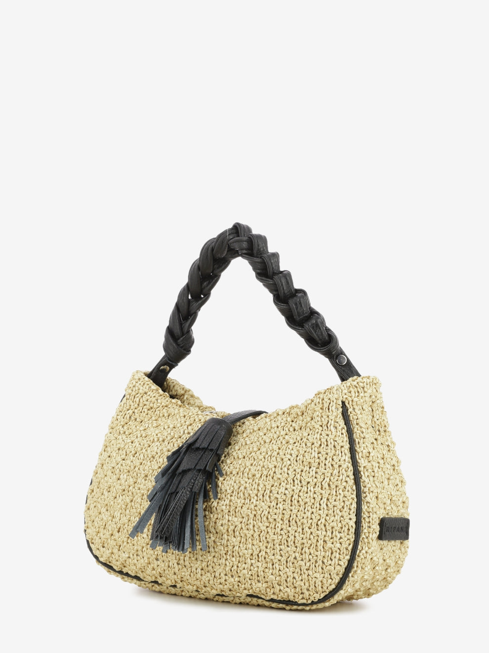 Borsa Keira raffia e pelle camel / nero