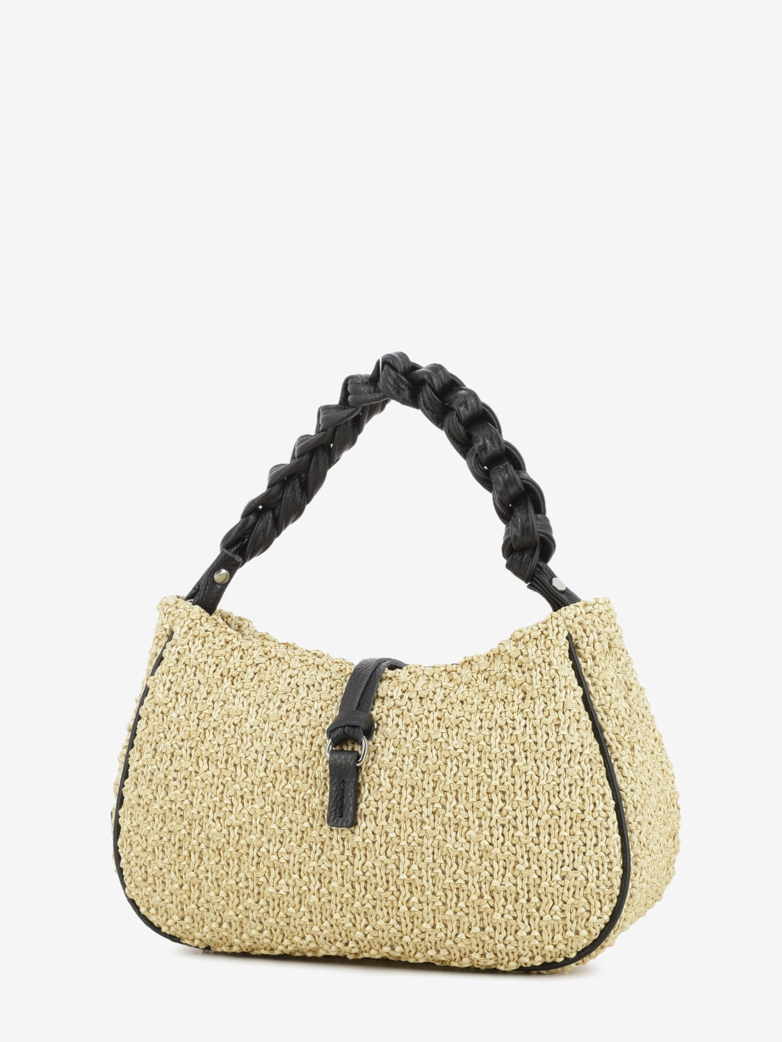 Borsa Keira raffia e pelle camel / nero
