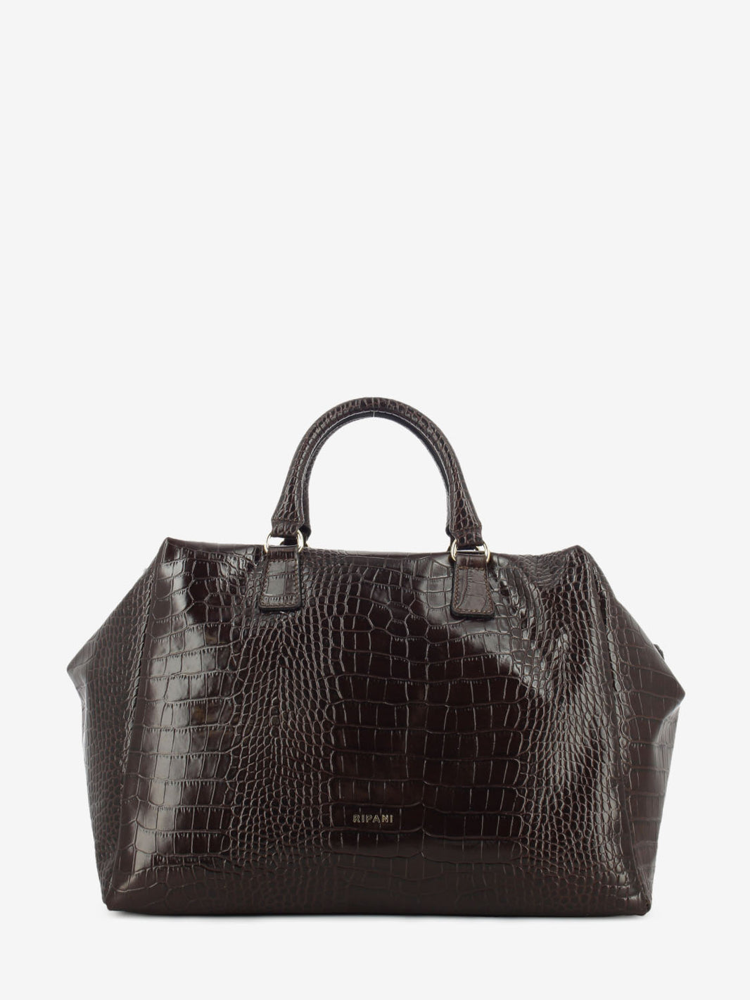 Manuela L bag in dark brown crocodile-embossed leather