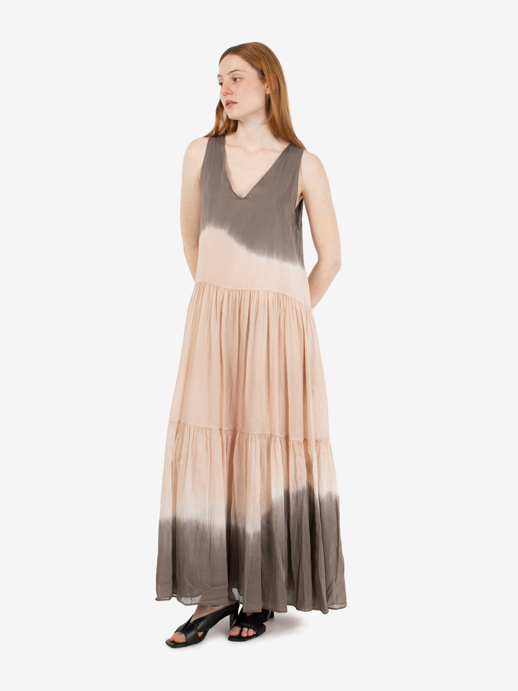 Abito lungo tie-dye nude / fango