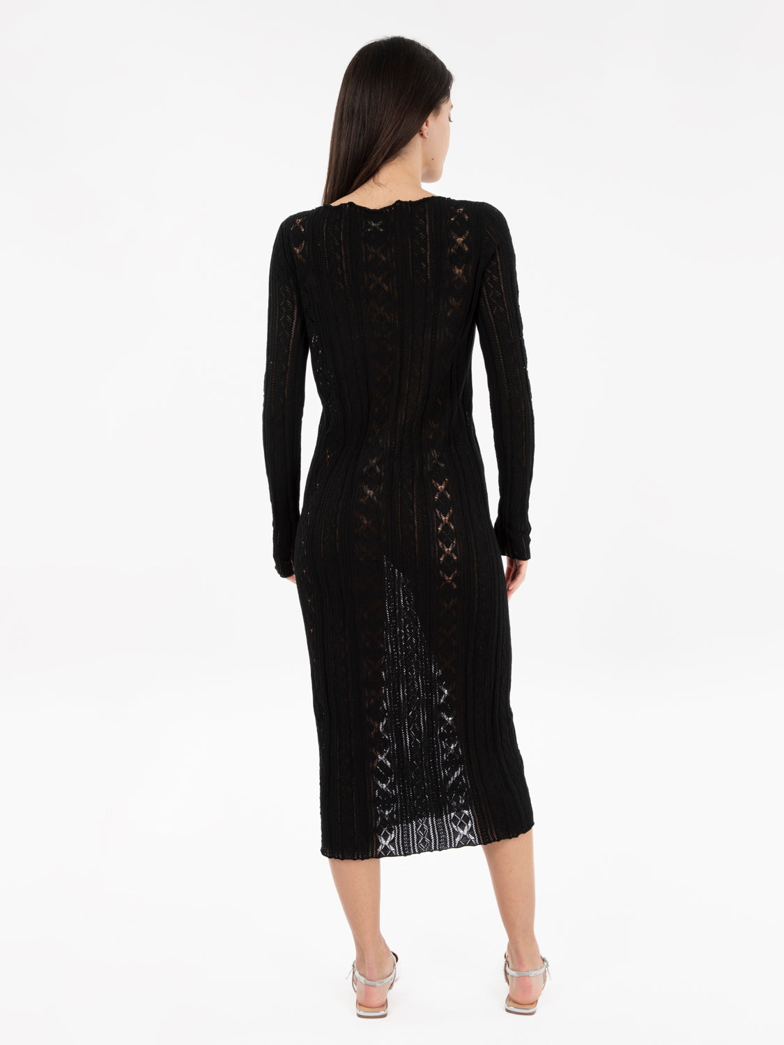 Abito midi a maniche lunghe crochet nero