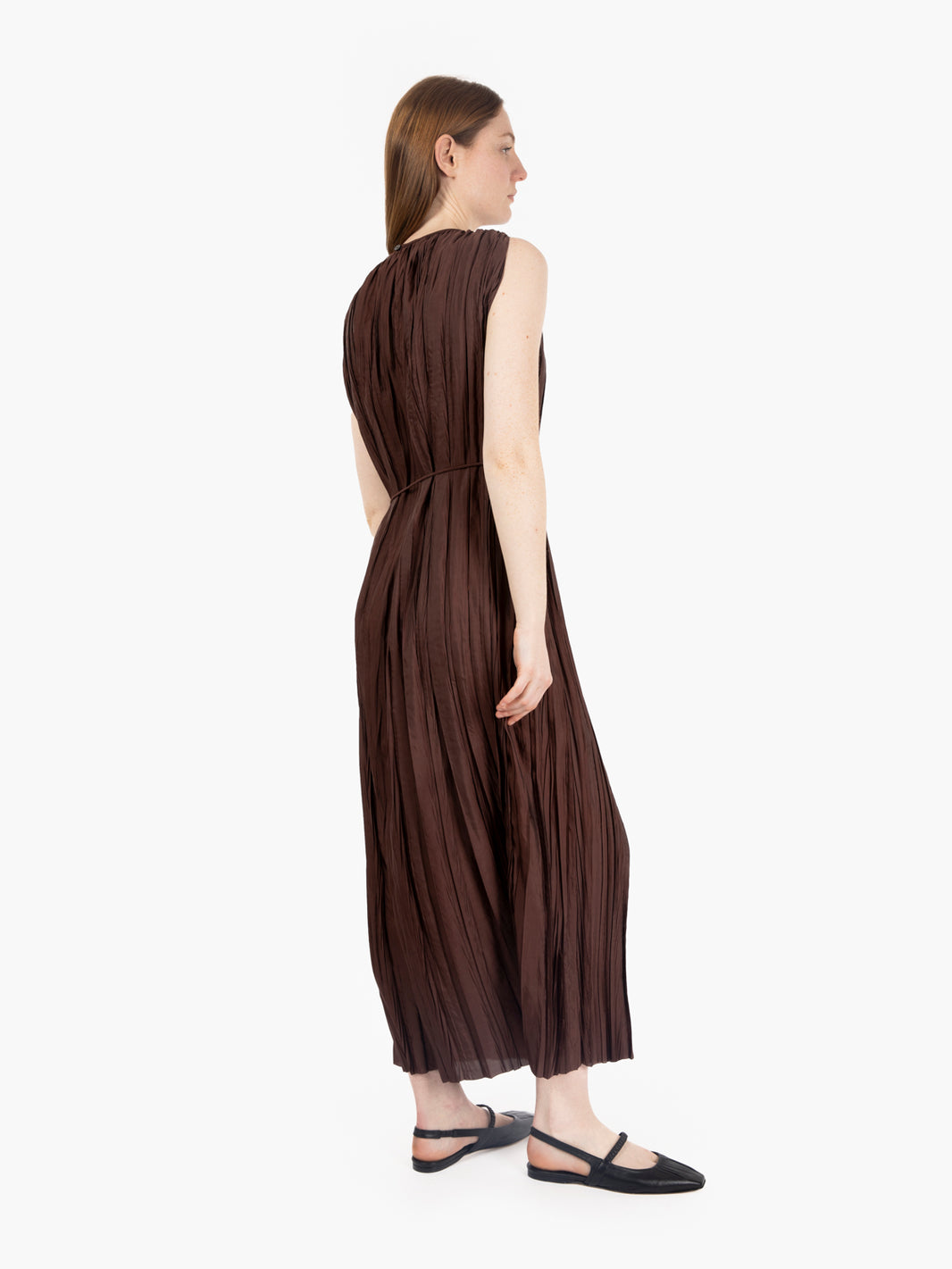 Dark brown pleated midi dress