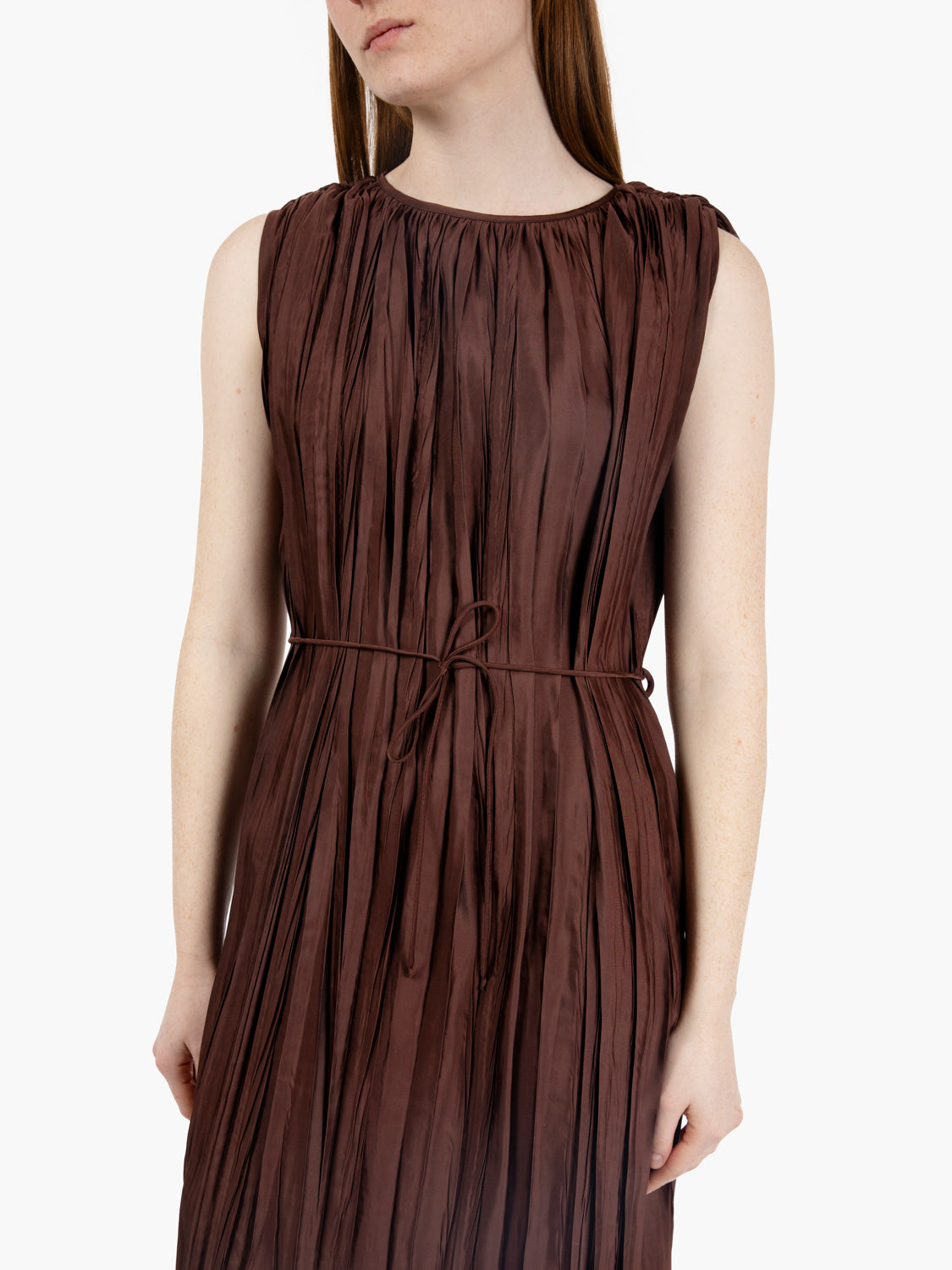 Dark brown pleated midi dress