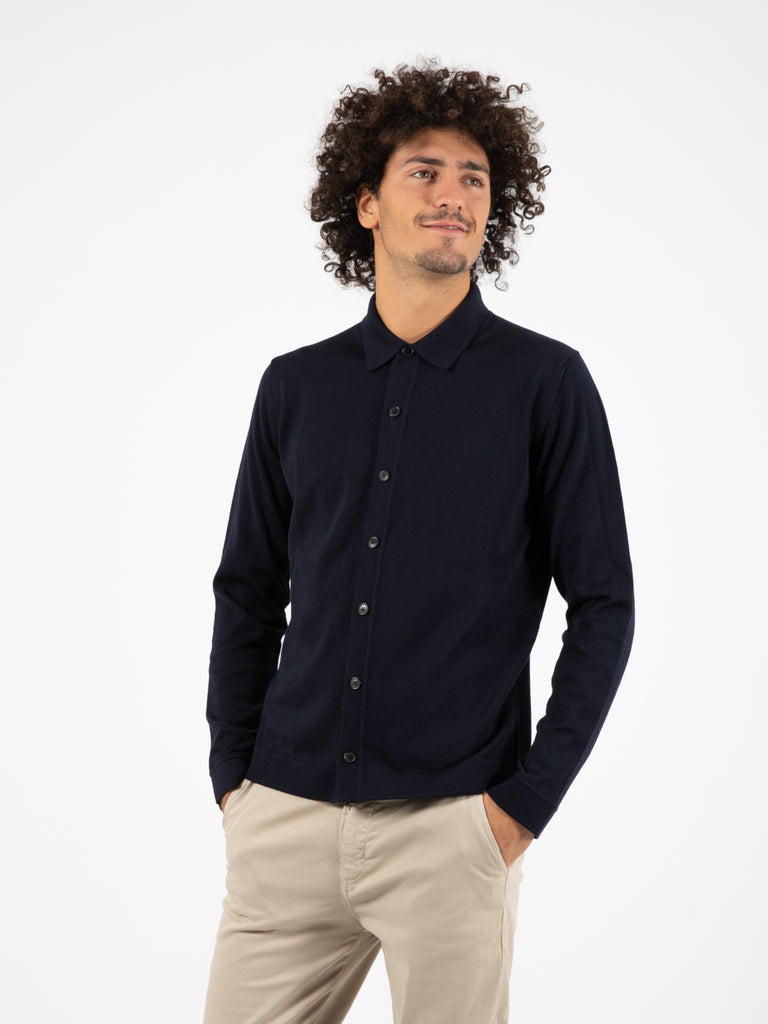 ROBERTO COLLINA - Camicia lavorazione in maglia navy