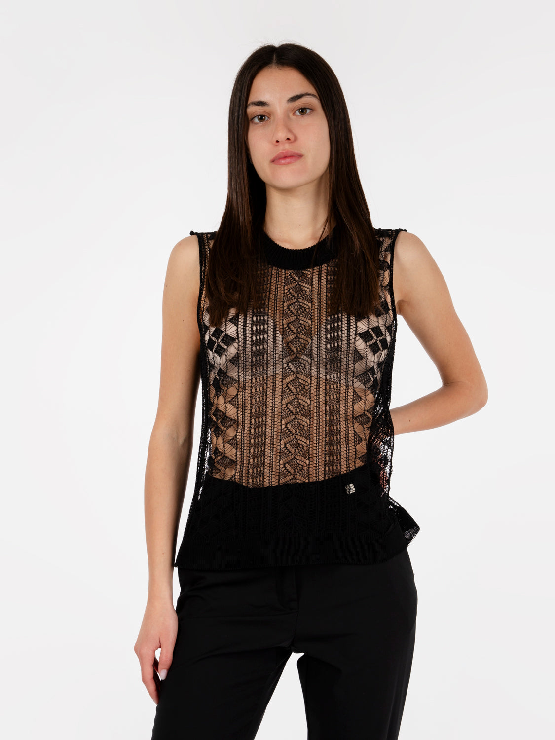 Black crochet tank top